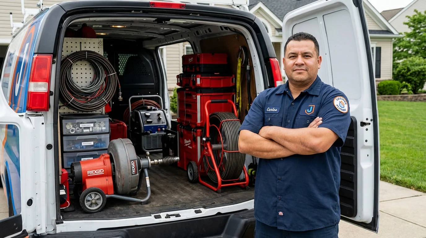 Professional drain cleaning equipment and Johns Plumbing LLC plumber in Fair Haven