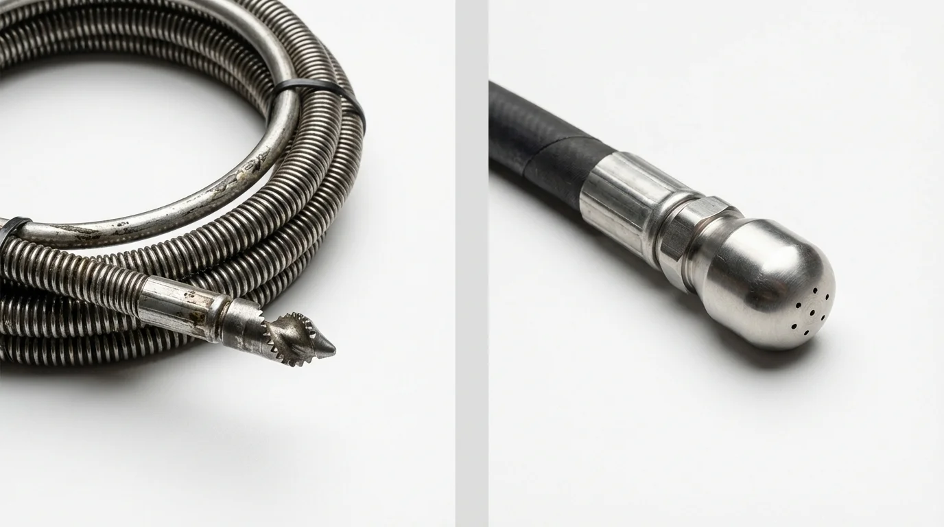 Drain snake cable and hydro jetting nozzle used for drain cleaning in Fair Haven, NJ