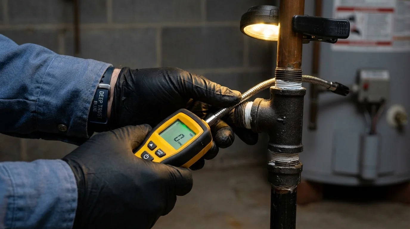 Gas leak detection with electronic sniffer by Johns Plumbing LLC in Fair Haven