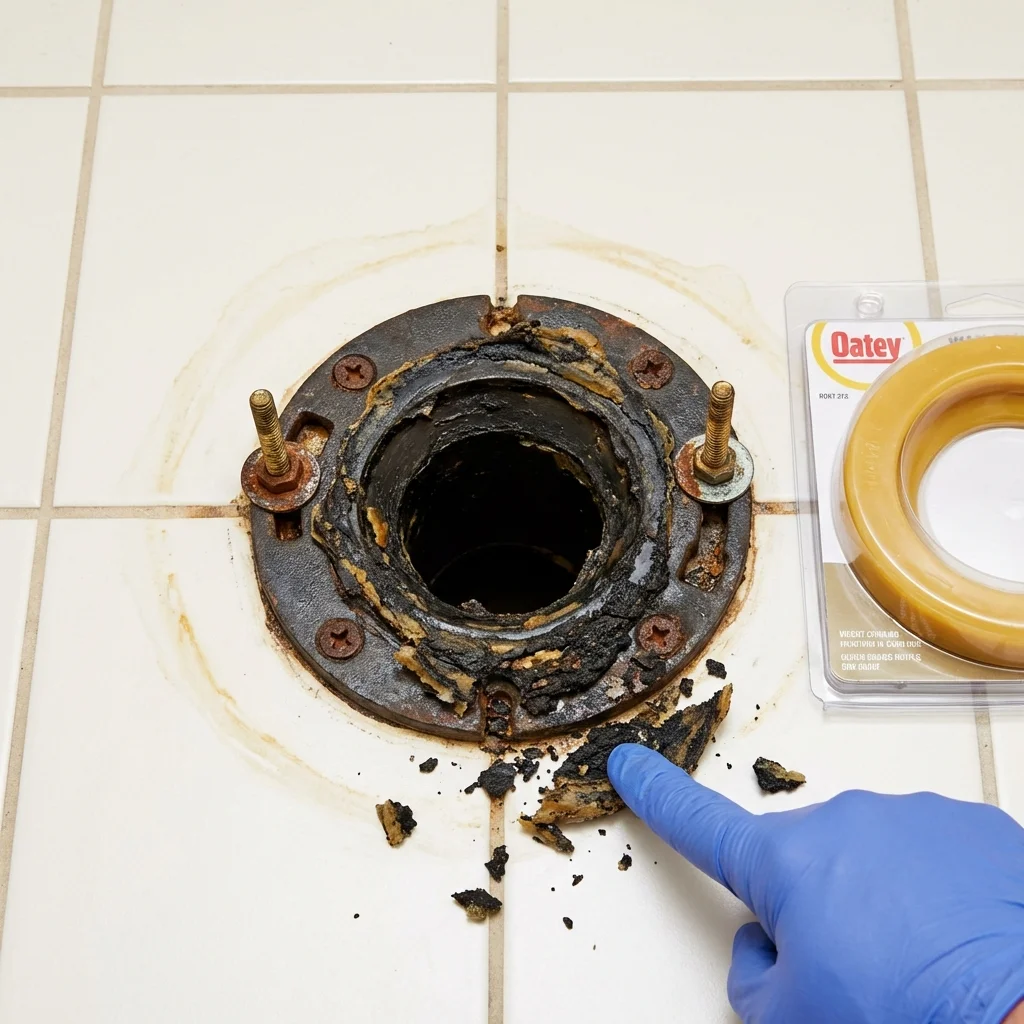 Failed wax ring showing water seepage at the base of a toilet in a Fair Haven, NJ home