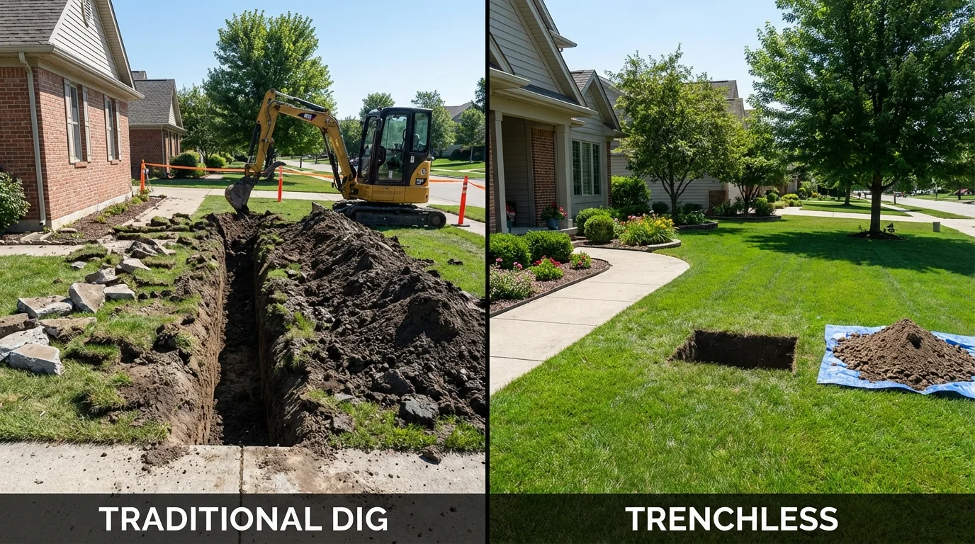 Trenchless sewer repair with minimal yard damage versus traditional excavation in Fair Haven, NJ